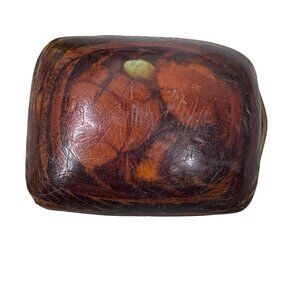 Vintage Petrified Wood Art Solid Brass Buckle Leather Belt Handcrafted Patina